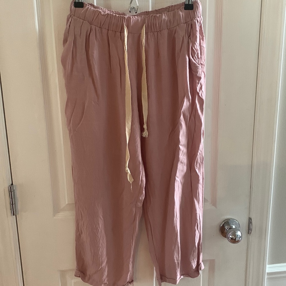 Amaryllis Cotton linen pull on tie pants, M